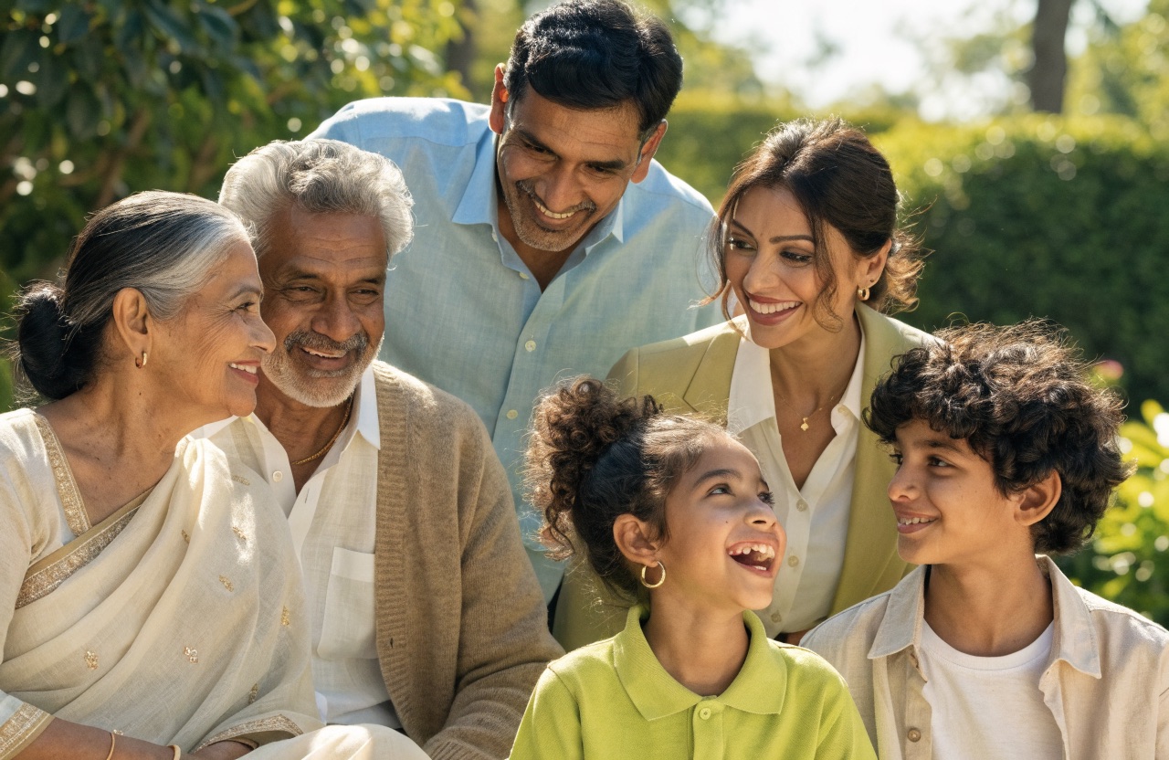 A multigenerational Kashmiri family at home